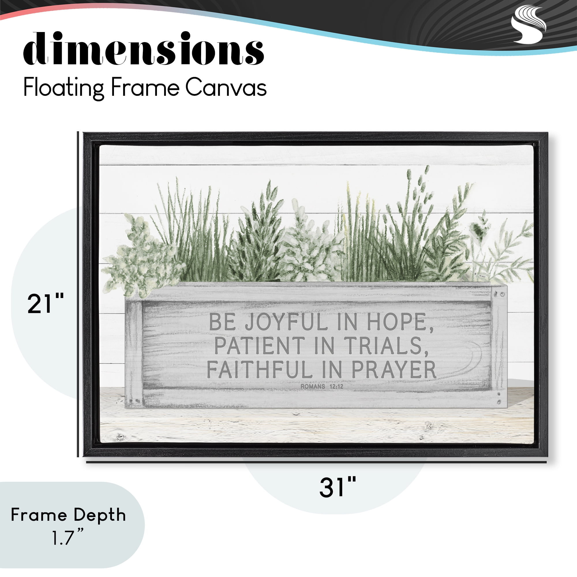 Stupell Industries Be Joyful Flower Box Black Framed Floater Canvas Wall Art, design by Janice Gaynor
