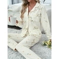 thumbnail image 3 of Women Chiffon Floral Print Pajama Set - Long Sleeve Lapel Collar Top with Pocket, 3 of 5
