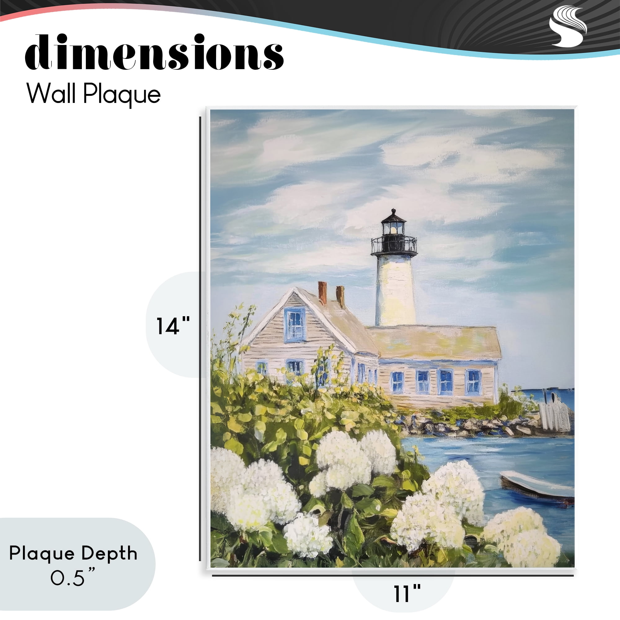 Stupell Industries Lighthouse Scenery with Hydrangeas Wall Plaque Art, design by Sisi and Seb