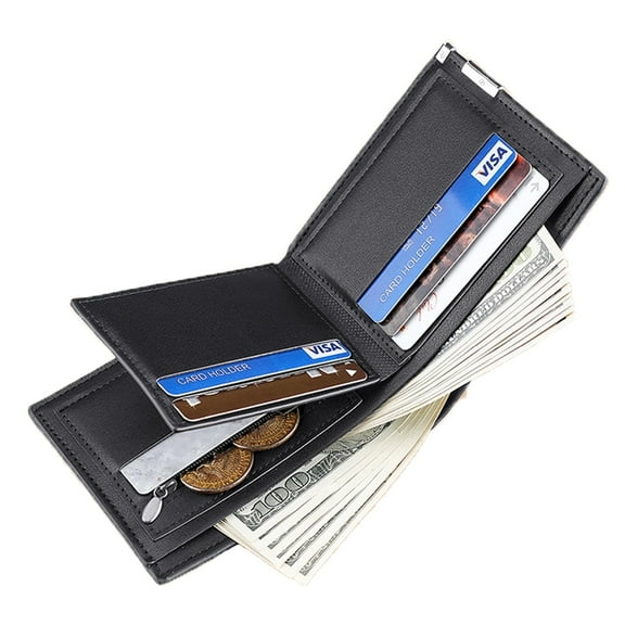 NKZNKZ Mens Wallet Genuine Leather Slim Bifold Wallets For Men Simple RFID Front Pocket One Zippered Coin Pocket with 1 ID Window，Black