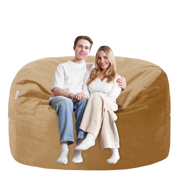 Hersunpl 5' Bean Bag Chair - BeanBag Chairs for Adults, Living Room Furniture Sofa with Soft Micro Fiber Cover for Bedroom -Khaki