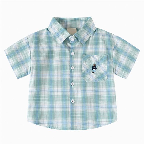 UngA Boys School Uniform Short Sleeve Polo Shirt Kids Toddler Color Block Button Closure Collared T Shirt Striped Cute Summer Shirt (Green,6-7 Years)