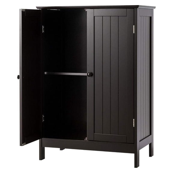 Bathroom Floor Cabinet with Doors, Wooden Storage Organizer for Living Room & Entryway - 23.5" x 14" x 34" (Brown)