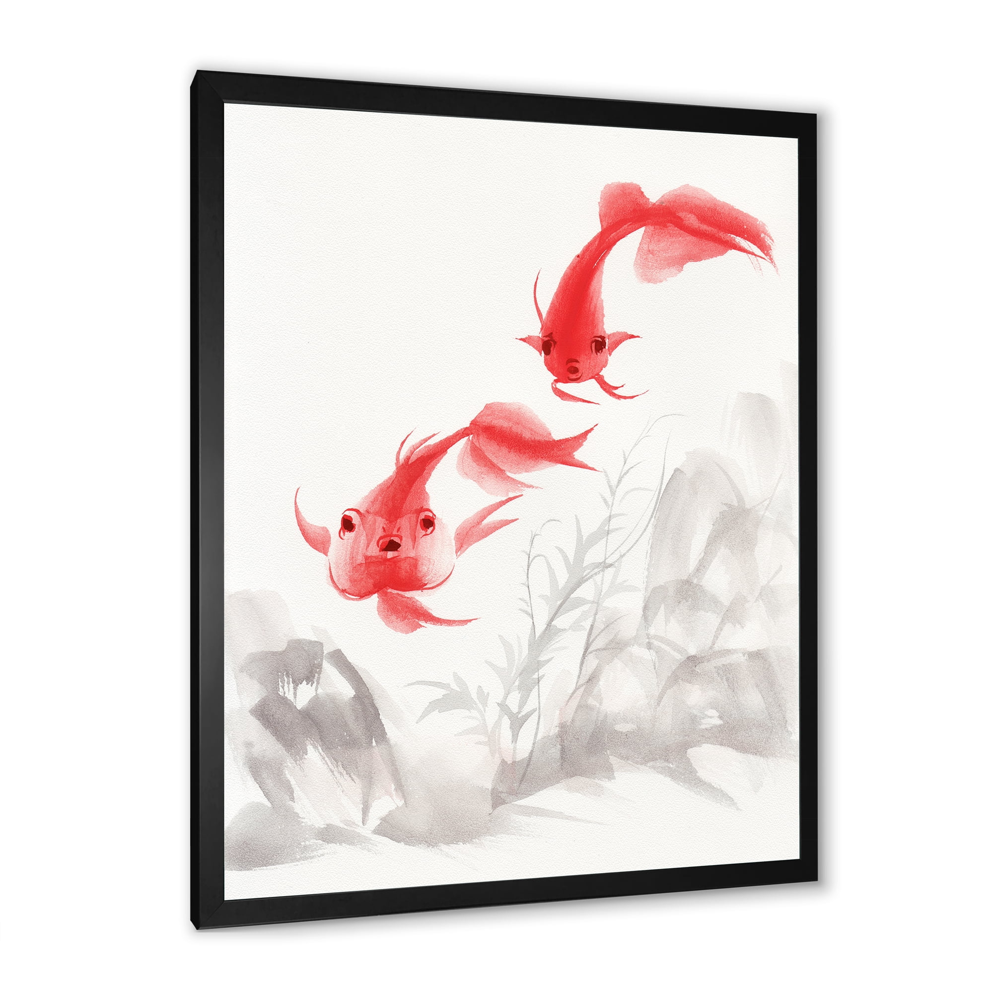 Designart 'Ancient Gold Fishes' Nautical & Coastal Framed Art Print