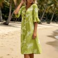 thumbnail image 5 of Dolkfu Short Sleeve Women Clothing Refreshing Mid-Length Green V-Neck Dresses Floral Classic Relaxed Fit Printed Shift Dresses Green,M, 5 of 5
