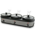 thumbnail image 5 of MegaChef Slow Cookers and Buffet Server with 3 Ceramic Cooking Pots and Removable Lid Rests, 2.5 Quart, Brushed Silver & Black, 5 of 8