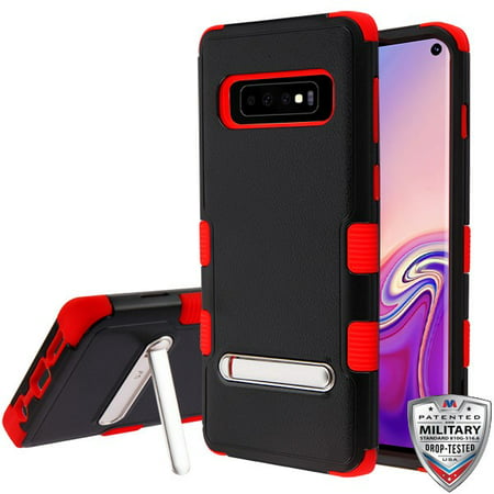 Samsung Galaxy S10 Phone Case Tuff Hybrid Shockproof Impact Armor Rubber Rugged Hard TPU Protective Kickstand [Military-Grade Certified] Cover BLACK RED Phone Case for Samsung Galaxy S10 (6.1