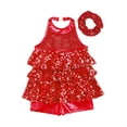 thumbnail image 4 of inlzdz Girls Modern Jazz Latin Dance Costume Halter Sequins Leotard Dress with Hair Tie Dancewear Red 8, 4 of 7