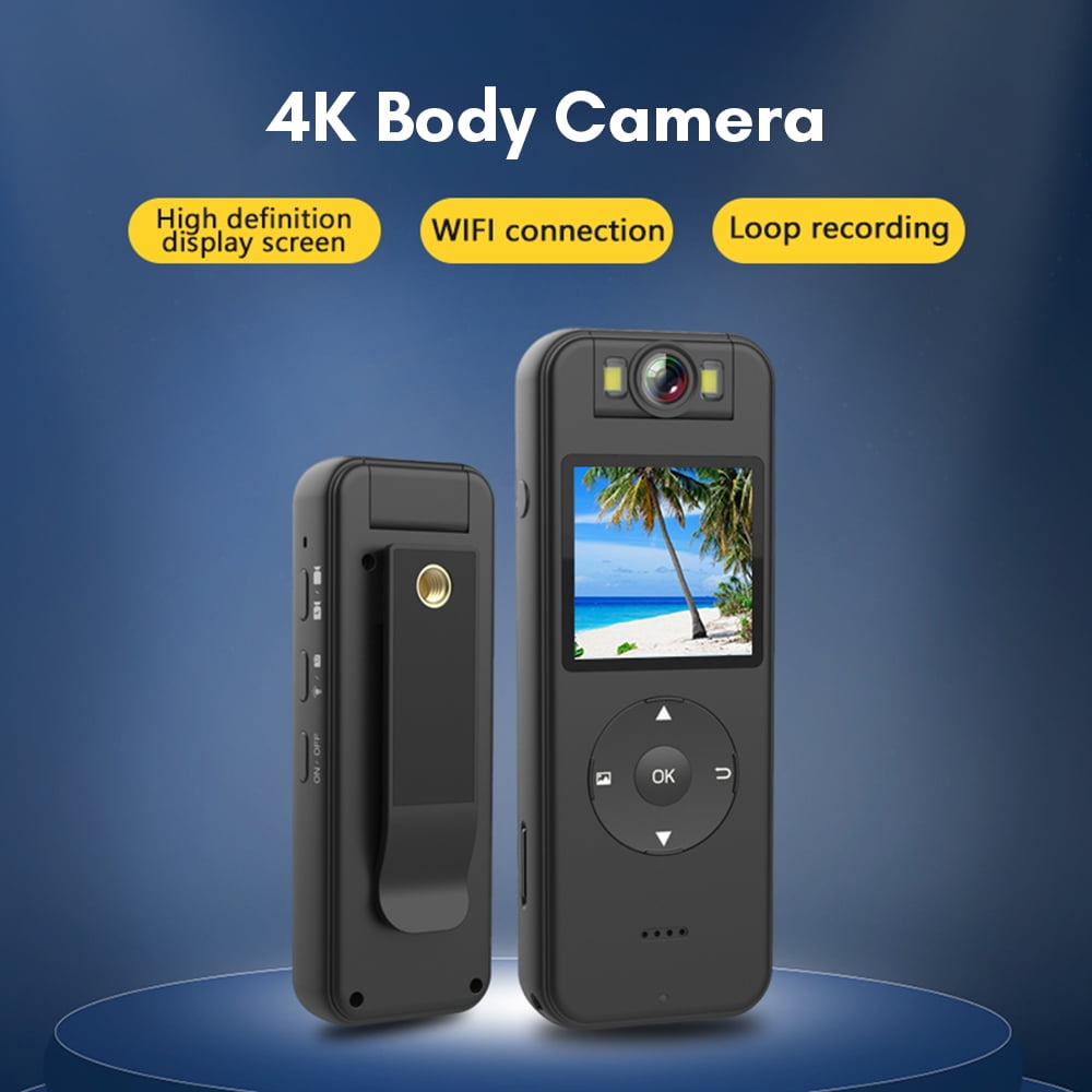4K WiFi Body Camera with Audio and Video Recording Wearable Body Cam Mini Clip-on Camera Camcorder with 180° Rotatable Lens LED Fill Lights Speaker Magnetic Back Clip Bicycle Stand for Law