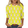 thumbnail image 3 of Jinhomg Women's Easter Day Shirt 2025 Trendy Rabbit Printed Tunic Tops Casual Comfy 3/4 Length Sleeve Crew Neck Spring Holiday Blouses Yellow XXXXXL, 3 of 6