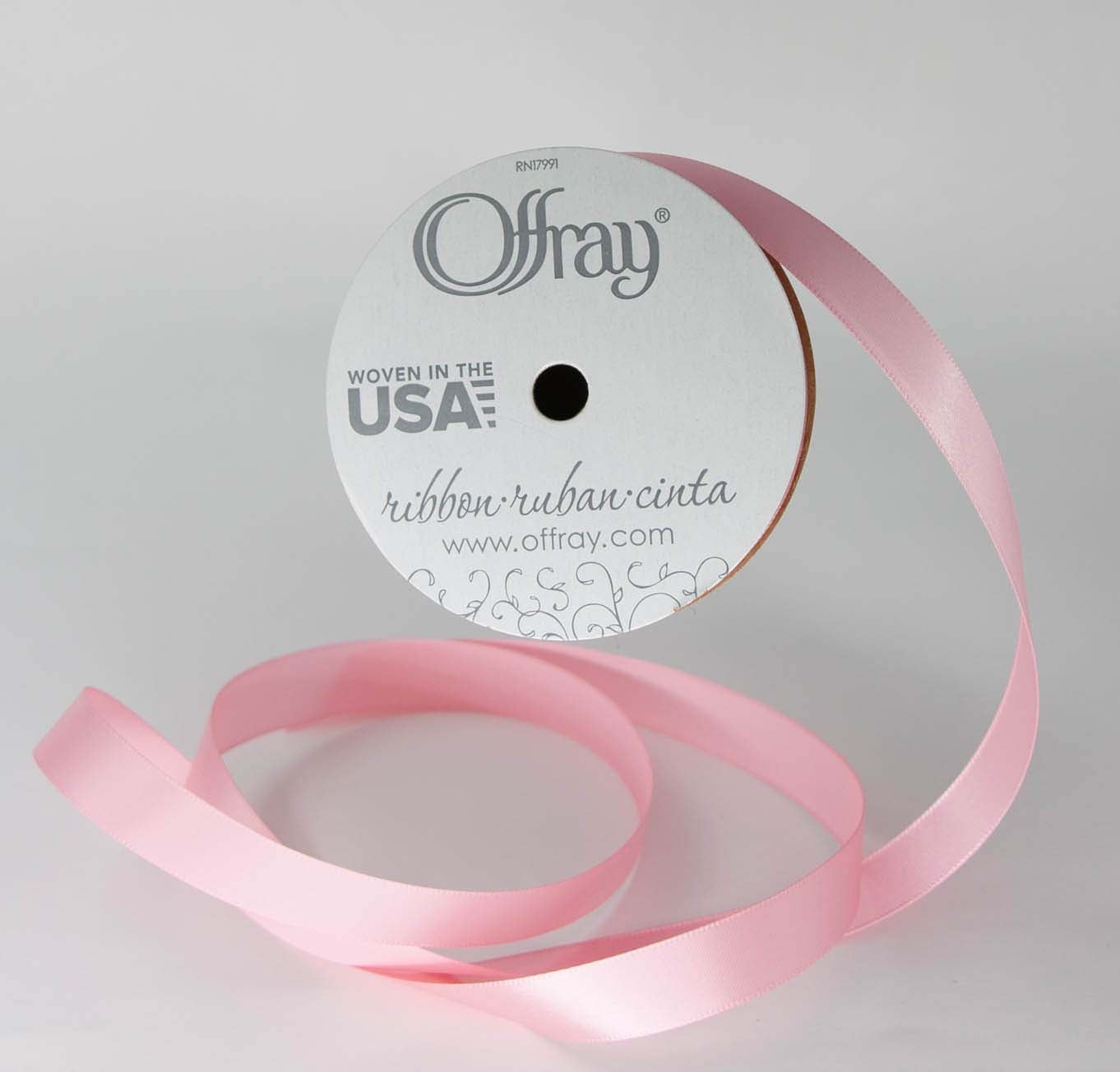 Offray Ribbon, Pink 5/8 inch Single Face Satin Polyester Ribbon, 18 feet