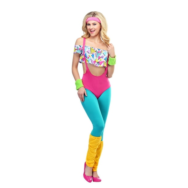 80s Workout Costume. Adult Neon Jazzercise Aerobics Outfit.