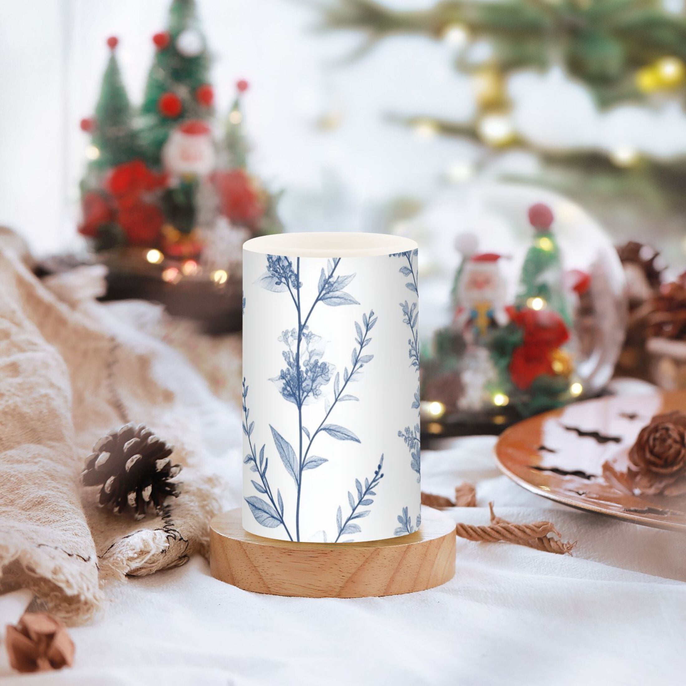 Delicate Wild Florals Flickering Flameless Candles LED Tealight Battery Operated with Remote Set of 2 Holiday Decor Ornaments