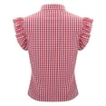 thumbnail image 4 of ClodeEU Women's Plaid Tops, Casual Frill V Neck Half Button Shirt, Small Fly Sleeve Short Sleeved Top Red,Womens Plus XXXL, 4 of 8