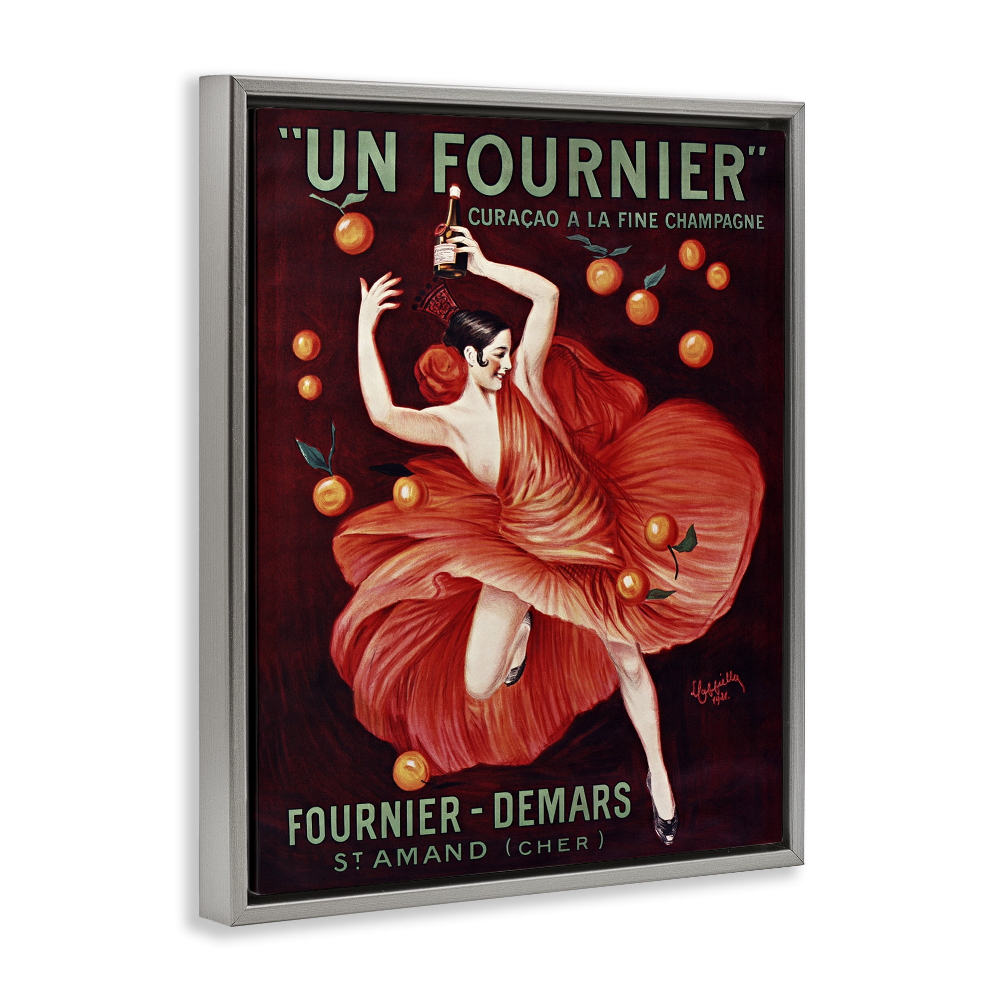 Stupell Industries Vintage Champagne Dancer in Red Gray Framed Floater Canvas Wall Art, design by Leonetto Cappiello