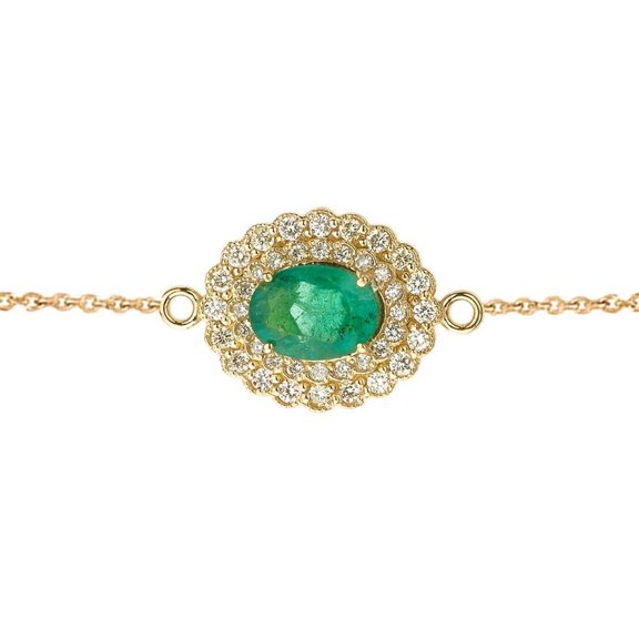 GENUINE EMERALD & DIAMOND BRACELET IN YELLOW GOLD : 14K 8.5"
