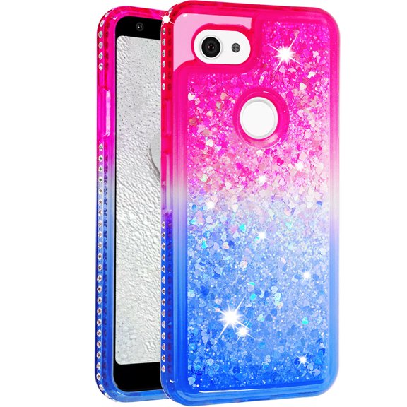SOATUTO For Google Pixel 3A / 3 Lite Phone Case Glitter Case Sparkle Glitter Flowing Liquid Quicksand with Shiny Bling Diamond Women Girls Cute Phone Case For Google Pixel 3A 3 Lite - Pink Blue