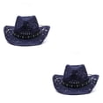thumbnail image 4 of Qarigey Sombrero de paja de vaquero de verano Gorra de protección solar de ala ancha Sombrero al aire libre Moda para vacaciones Gorras de Azul oscuro M (56-58 cm) 2Conjunto, 4 of 6