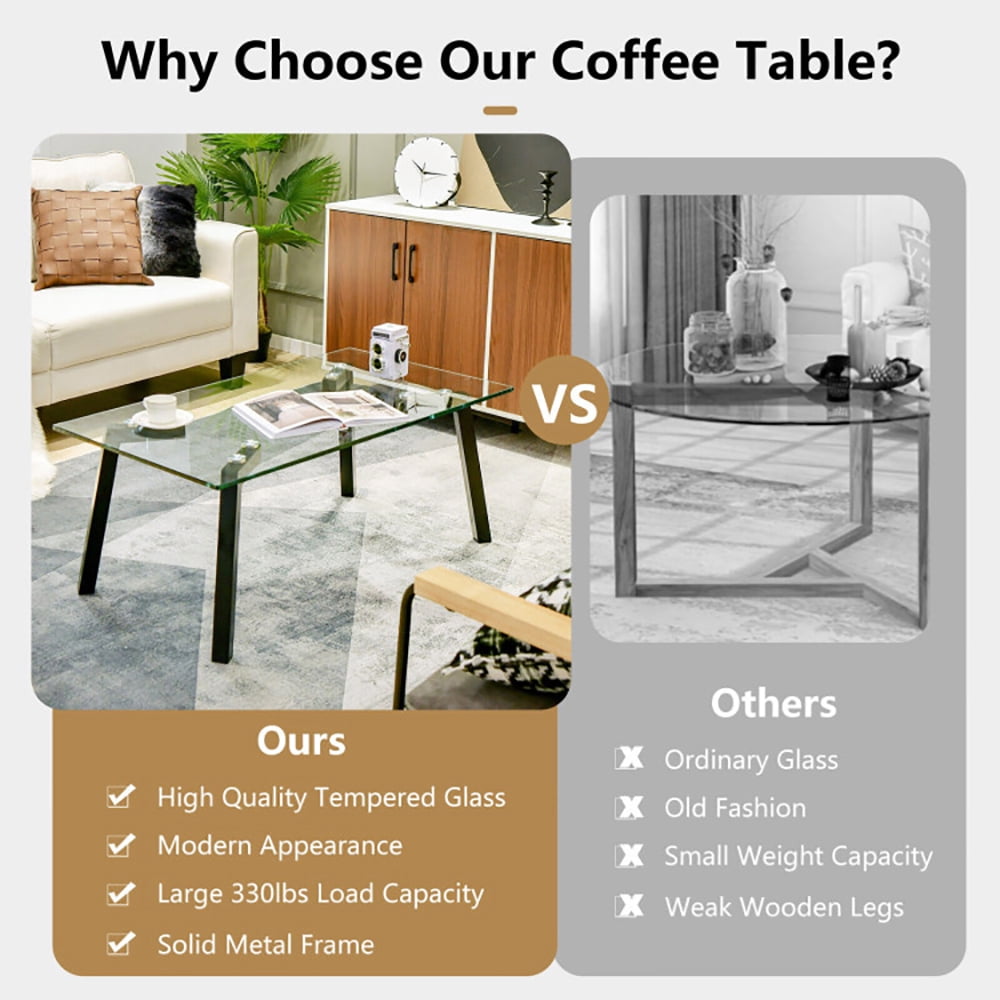 Finihen Coffee Table, Glass Coffee Table, Modern Tempered Glass Coffee Table with Metal Frame, for Living Room, Reception Room, Black Finihen Coffee Table, Glass Coffee Table, Modern Tempered Glass Coffee Table with Metal Frame, for Living Room, Reception Room, Black