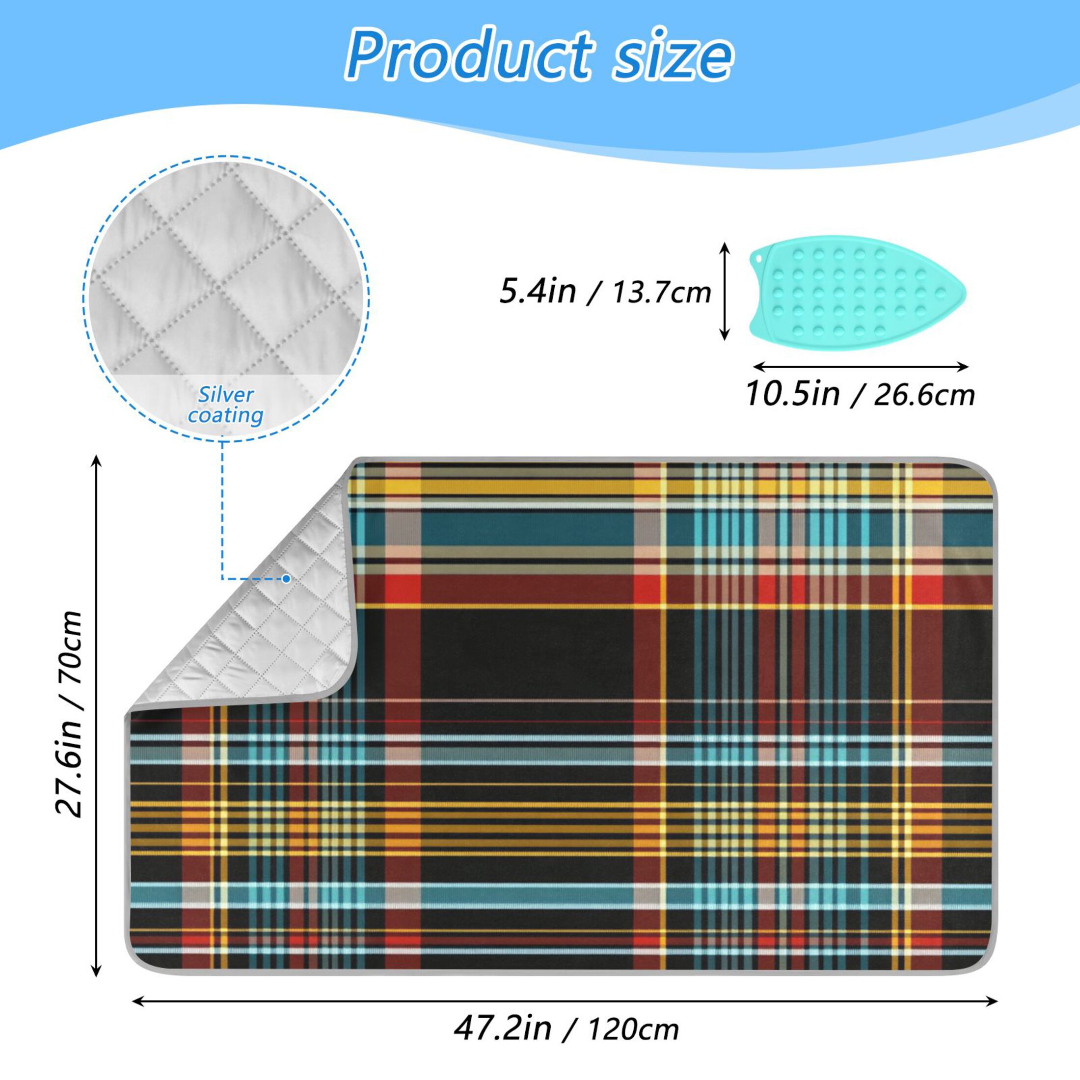 Black Plaid Pattern Ironing Mat Blanket for Table Top Travel Portable Ironing Board Pad 47.2x27.6 Inch