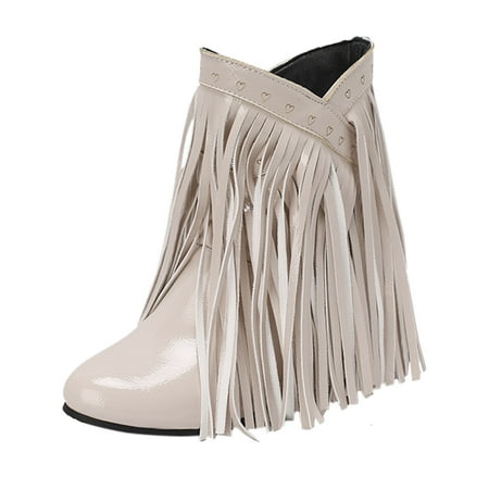 

PMUYBHF Autumn And Winter Women s Boots for Women Large Size Fashionable Tassels Round Head And Raised Inner Short Boots 48.98