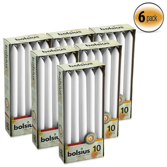 Bolsius 10 Inch Bulk White Taper Like Dinner Unscented Decor Candles - Smokeless, Non-Drip Table Candles for Emergency, Church, Memorial, Wedding, All Occasion - Pack of 60
