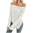 thumbnail image 2 of Wancir Women Sexy Off-Shoulder Cropped Top Square Neck Cutout Long Sleeve Fall Sweater Y2k Going Out Blouse Ribbed Tops, 2 of 7