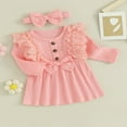 thumbnail image 3 of Toddler Baby Girl Fall Dress Ribbed Long Sleeves A-line Princess Dresses with Headband, 3 of 8