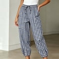 thumbnail image 2 of VBVC Women's Y2K Gingham Drawstring Jogger Pants , Casual Plaid Lounge Pants For Women , Ladies' Button Hem Trousers with Pockets, Navy , S-2XL, 2 of 7