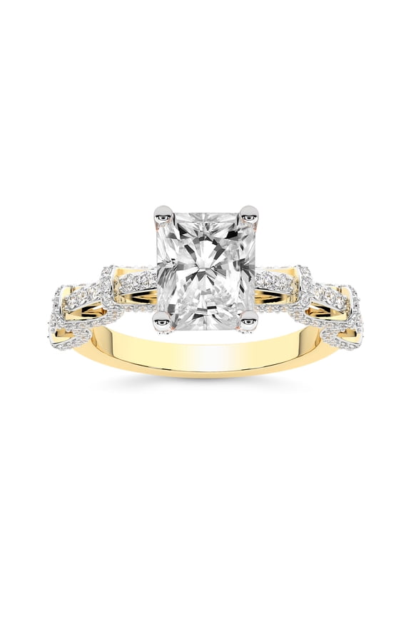 IGI Certified 3 Carat Radiant Shape Lab Grown Diamond Engagement Ring | 14K Yellow Gold | Ciara Petite Station Style Diamond Ring | FG-VS1-VS2 Quality Friendly Diamonds