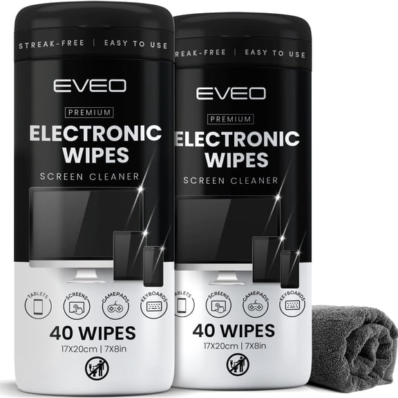 Electronic Wipes Screen Cleaner Streak-Free [2 Pack x40] Computer Screen Wipes, TV Screen Cleaner Wipes, Monitor Wipes for Smart TV, Laptop, iPhone, ipad and more - [Microfiber Cloth   80 Wipes]