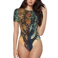 thumbnail image 2 of Uemuo Seasonal Tree Reflection Pattern Women's One Piece Short Sleeve Swimsuit Rash Guard Surfing Modest Quick-drying Swimsuit Beach Essentials-Large, 2 of 9
