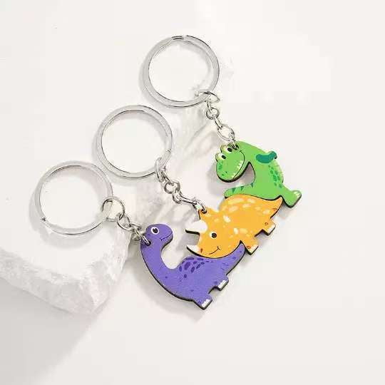 Cute Little Dinosaur Wooden Keychain Pendant Animal Museum Peripheral Creative Keyring Decoration