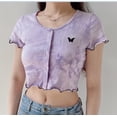 thumbnail image 4 of Haut Court pour Femmes en Broderie Papillon Teinture sur Nœuds d'Été à Manches Courtes et Col Rond, 4 of 5