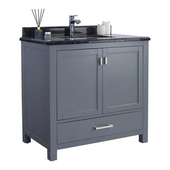 Laviva Wilson 36" Wood Cabinet with Marble Countertop in Gray/Black