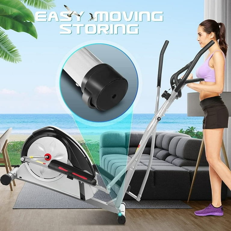 Ancheer elliptical machine trainer magnetic smooth quiet driven with lcd monitor and pulse rate grips sale