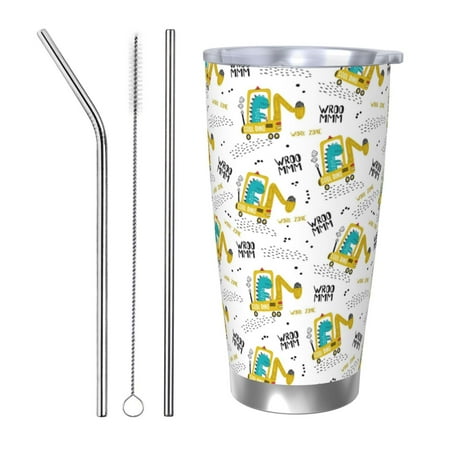 

Zeuib Dinosaur on Excavator Printed 20oz Stainless Steel Insulated Car Cup Stainless Steel Thermal Cup Vacuum Insulated Leak-proof Travel Mug Cup-Straw Three-piece Set