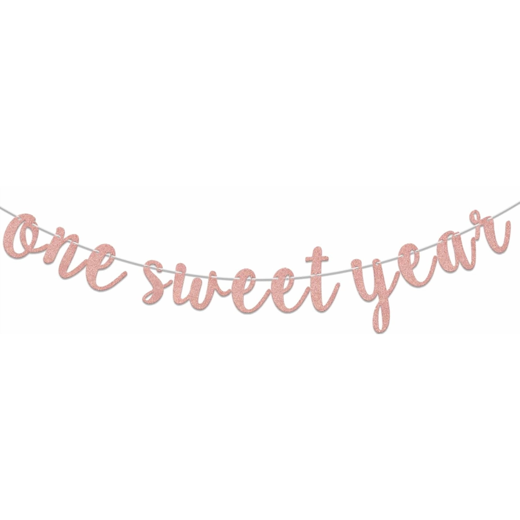One Sweet Year Banner Happy First Birthday Banner Sweet 1st Birthday Party Decorations Baby Girls First Birthday Party Decor Supplies Rose Gold