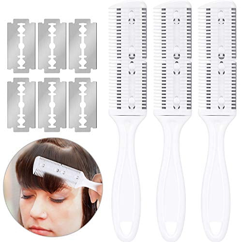 3 Pieces Razor Comb with 10 Pieces Razors, Hair Cutter Comb Cutting