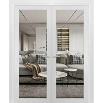 Solid French Double Doors 36 x 80 inches | Lucia 2666 White Silk Clear Glass | Wood Solid Panel Frame Trims | Closet Bedroom Sturdy Doors