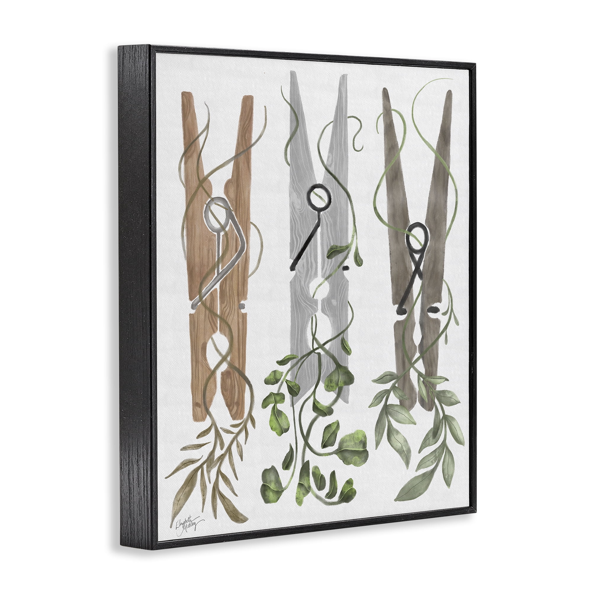 Stupell Industries Ivy Wrapped Clothespins Black Framed Giclee Art, design by Elizabeth Medley