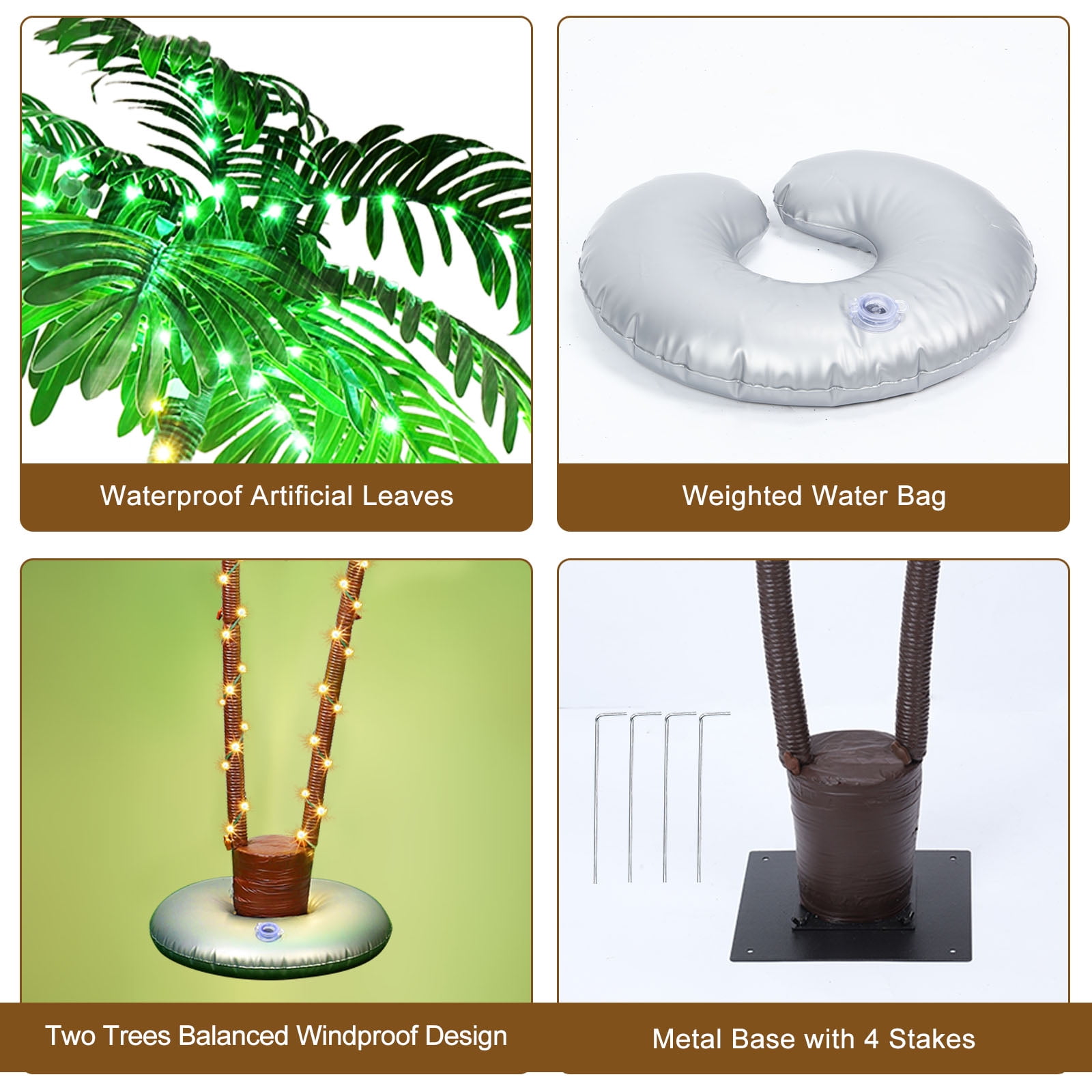 Outdoor Solar 8ft Double Palm Tree LED Lights Waterproof Patio Decor with Remote, Weighted Base for Yard, Poolside, Tropical Party