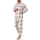 thumbnail image 4 of INSPIRAR CHIC Conjunto de Pijamas de Dos Piezas de Manga Larga con Botones Casual a Cuadros en Color Blanco y Beige, 4 of 5