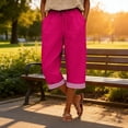 thumbnail image 7 of LEKODE Women Linen Pants Elastic Waist Drawstring Straight Leg Summer Casual Cropped Trousers with Pockets Hot Pink L, 7 of 7