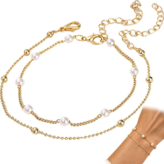 Imitation Pearl Bracelet 2Pcs for Women Adjustable Jewelry Gifts