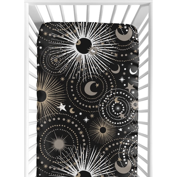Sweet Jojo Designs Celestial Moon and Stars Black and Gold Boy, Girl, Unisex/Gender Neutral Fitted Crib Sheet