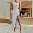 thumbnail image 3 of Aellinatey Women Elegant Sequins One Shoulder Bodycon Maxi Dress Cocktail Evening Dress, 3 of 14