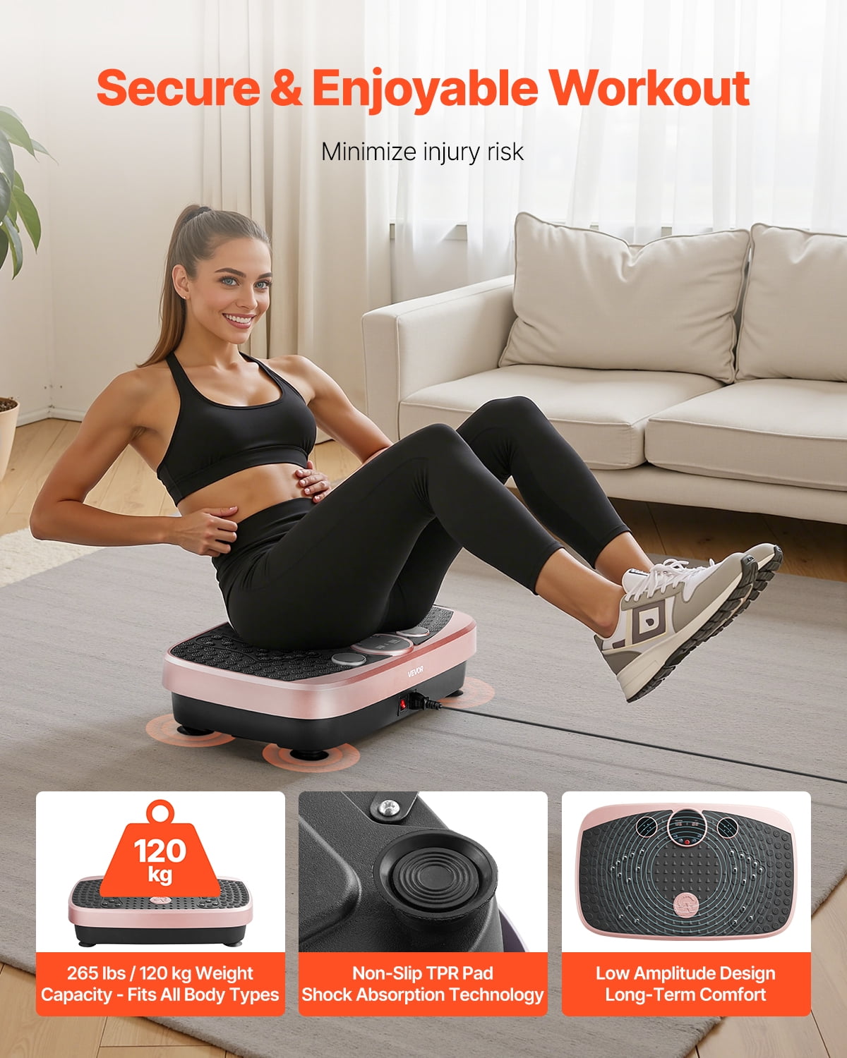 VEVOR Vibration Plate Exercise Machine, Whole Body Shaker with Magnetic Acupoints for Lymphatic Drainage and Weight Loss, Home Workout Gym Fitness Equipment with 2 Resistance Bands for Women Men,Pink
