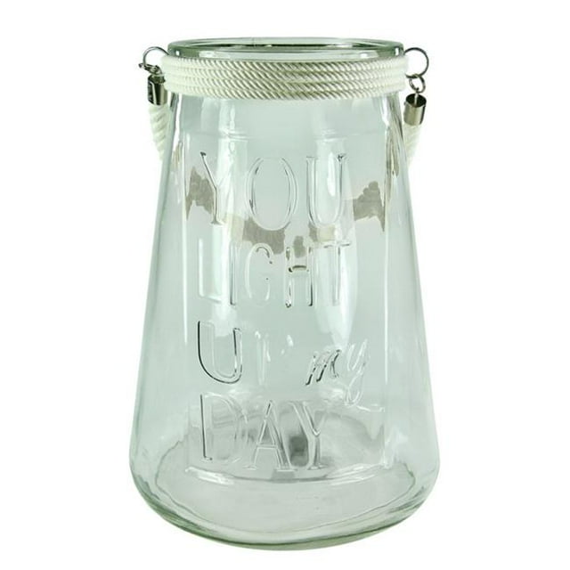 Benzara BM170624 14.2 x 9.8 x 9.8 in. Clear Glass Lantern with Rope - White