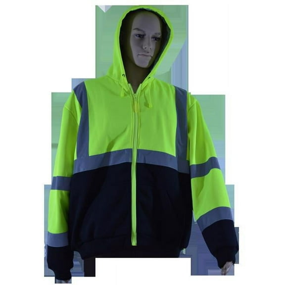 Sweatshirt Hooded Two Tone with Liner ANSI 107-Class 3 2 Slash Pockets Zipper Closure, Lime & Black - 4X